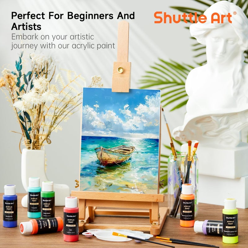 Shuttle Art Acrylic Paint, 36 Colors Acrylic Paint Set with Brushes & Palette, 2oz/60ml Bottles, Rich Pigments Non-toxic for Artists Kids & Adults, Painting on Canvas Rocks Ceramic Wood - Image 2